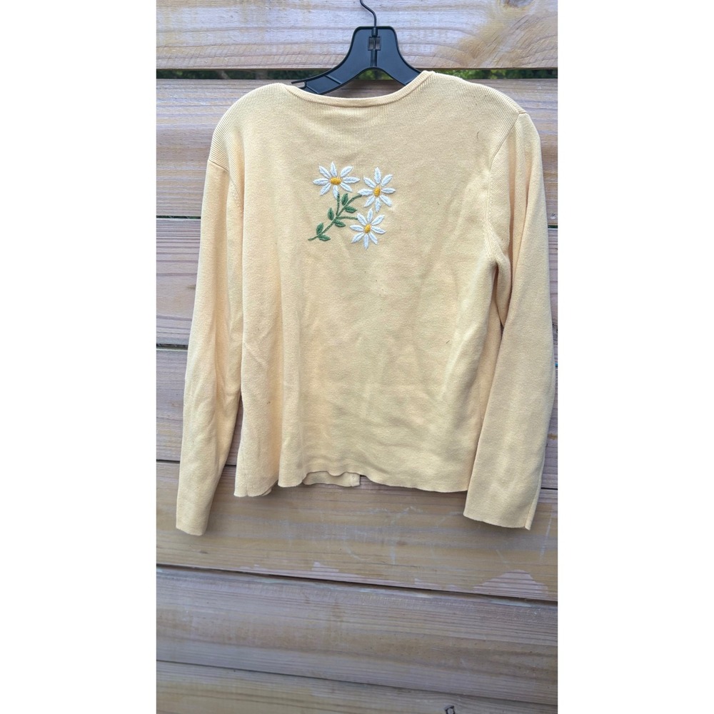 Talbots Yellow Cotton Daisy Embroidered Button Front Cardigan Sweater Womens M - Picture 6 of 6